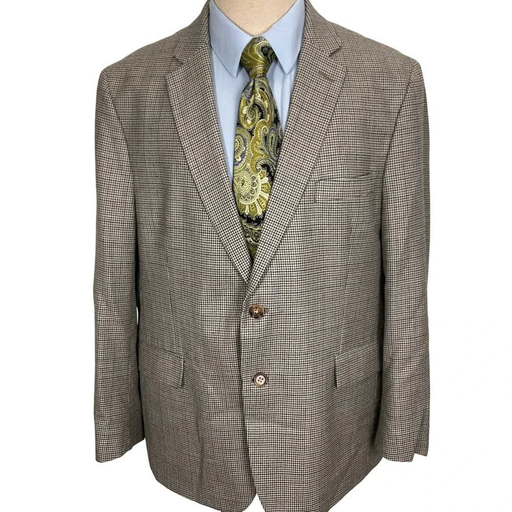 RALPH Ralph Lauren Blazer Mens 44S Gray Blue Houndstooth Silk Wool Jacket